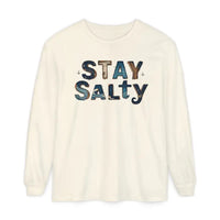 Cream Coral Pink Stay Salty Graphic Long Sleeve T Shirt displayed with a stylish design