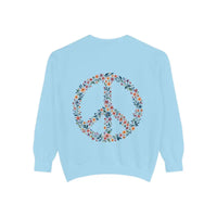 Floral Peace Sign Crewneck Sweatshirts in Light Blue Aqua and Yellow - Ocean State Styles