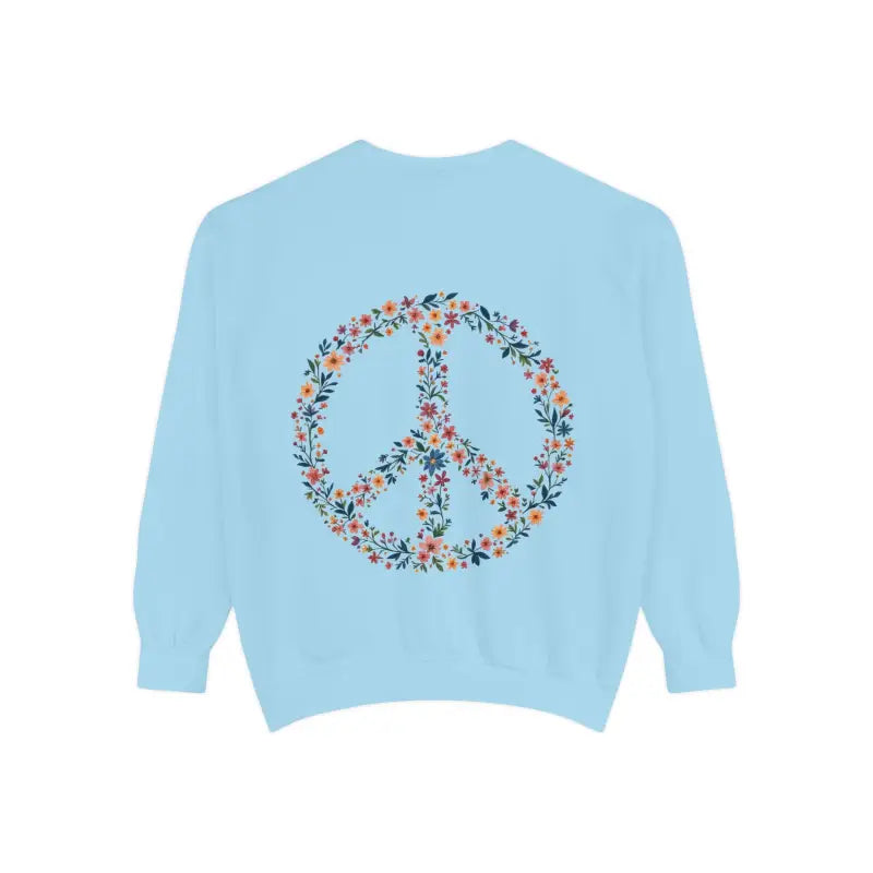 Floral Peace Sign Crewneck Sweatshirts in Light Blue Aqua and Yellow - Ocean State Styles