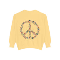 Floral Peace Sign Crewneck Sweatshirts in Light Blue Aqua and Yellow - Ocean State Styles