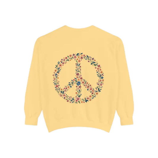 Floral Peace Sign Crewneck Sweatshirts in Light Blue Aqua and Yellow - Ocean State Styles