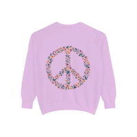 Floral Peace Sign Crewneck Sweatshirts in Light Blue Aqua and Yellow - Ocean State Styles