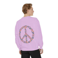 Floral Peace Sign Crewneck Sweatshirts in Light Blue Aqua and Yellow - Ocean State Styles