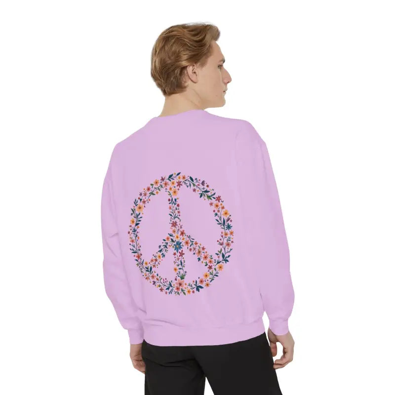 Floral Peace Sign Crewneck Sweatshirts in Light Blue Aqua and Yellow - Ocean State Styles