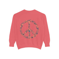 Floral Peace Sign Crewneck Sweatshirts in Light Blue Aqua and Yellow - Ocean State Styles