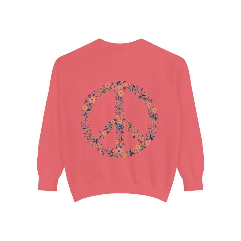 Floral Peace Sign Crewneck Sweatshirts in Light Blue Aqua and Yellow - Ocean State Styles