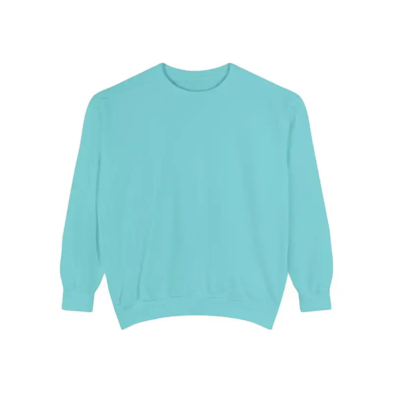 Aqua crewneck sweater from Crewneck Sweatshirts in Light Blue Aqua and Yellow with Floral Peace Sign