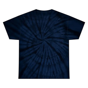 Dark blue tie-dye spiral T-shirt featuring inspirational text for casual fashion