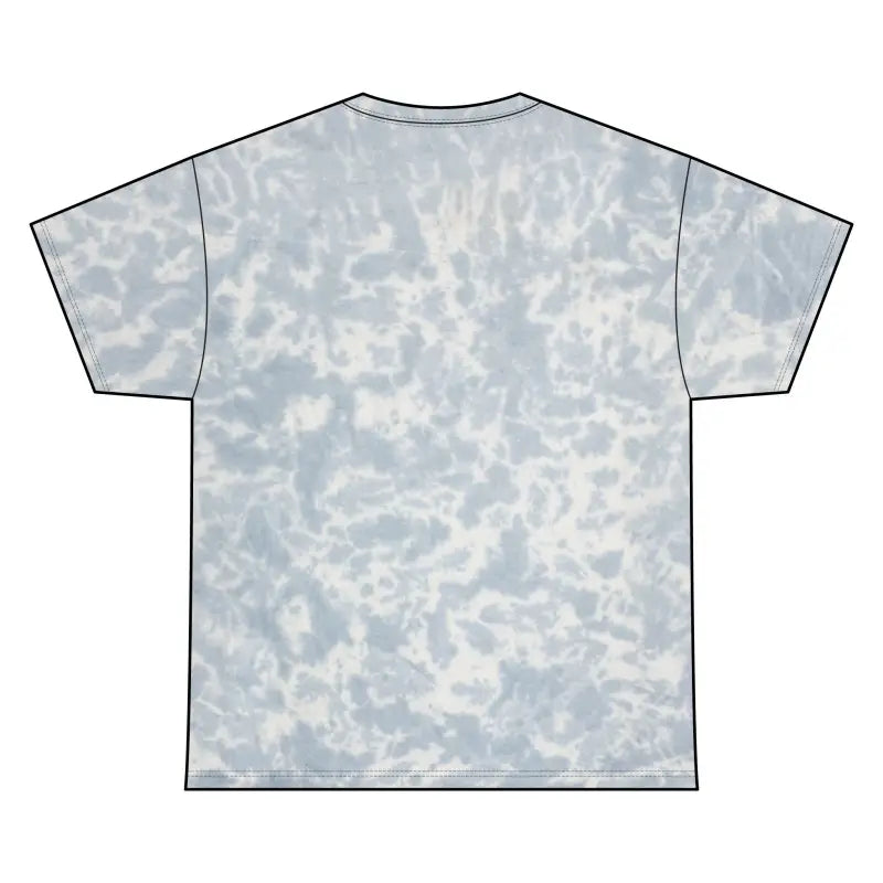Light blue and white tie-dye spiral T-shirt with inspirational text displayed