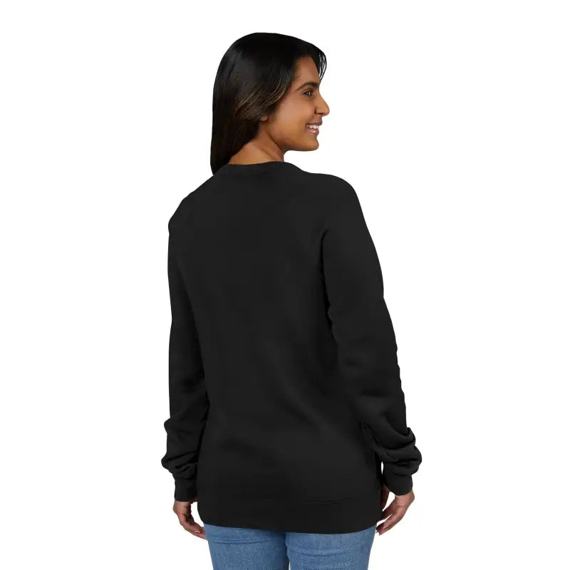 Black long-sleeve crewneck sweatshirt featuring a retro wave graphic design