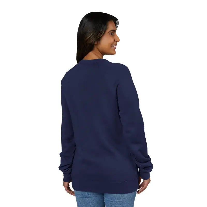 Women’s long-sleeve navy blue shirt displayed with Dark Gray Crewneck Sweatshirt with Retro Wave Graphic