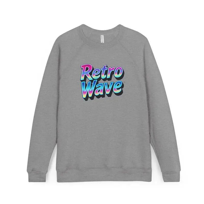Dark gray long-sleeved crew neck sweatshirt featuring Retro Wave graphic design
