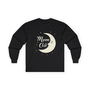 Dark Gray Long Sleeve Moon Child Graphic Shirt featuring a crescent moon design