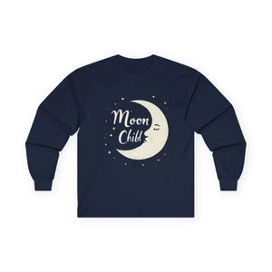 Dark gray long sleeve shirt featuring a crescent moon and stars graphic design