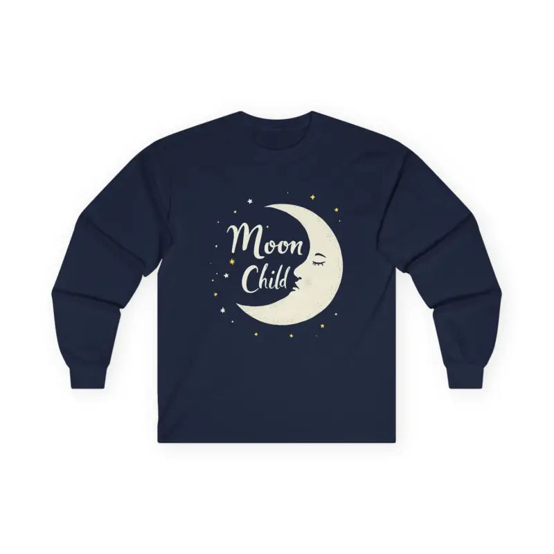 Dark gray long sleeve shirt featuring a crescent moon and stars graphic design