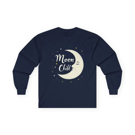 Purple long-sleeve T-shirt with crescent moon and stars design from Dark Gray Long Sleeve Moon Child Graphic Shirt collection
