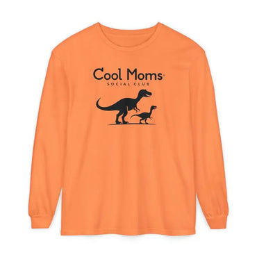 Orange long-sleeved Dinosaur Long Sleeve T Shirt for Cool Moms Social Club