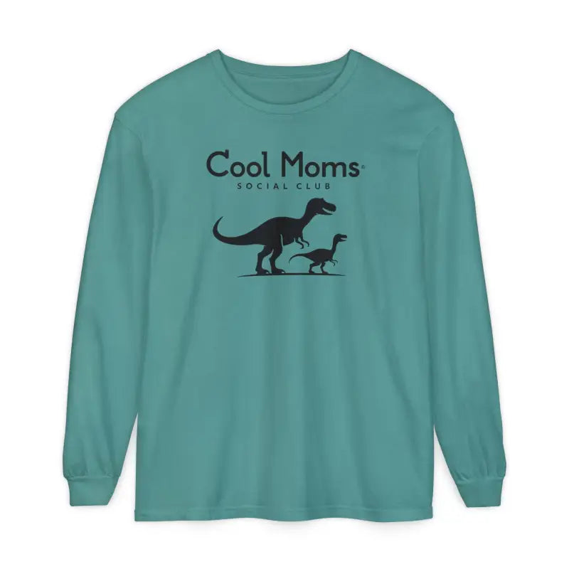 Teal long-sleeved shirt from Dinosaur Long Sleeve T Shirt for Cool Moms Social Club