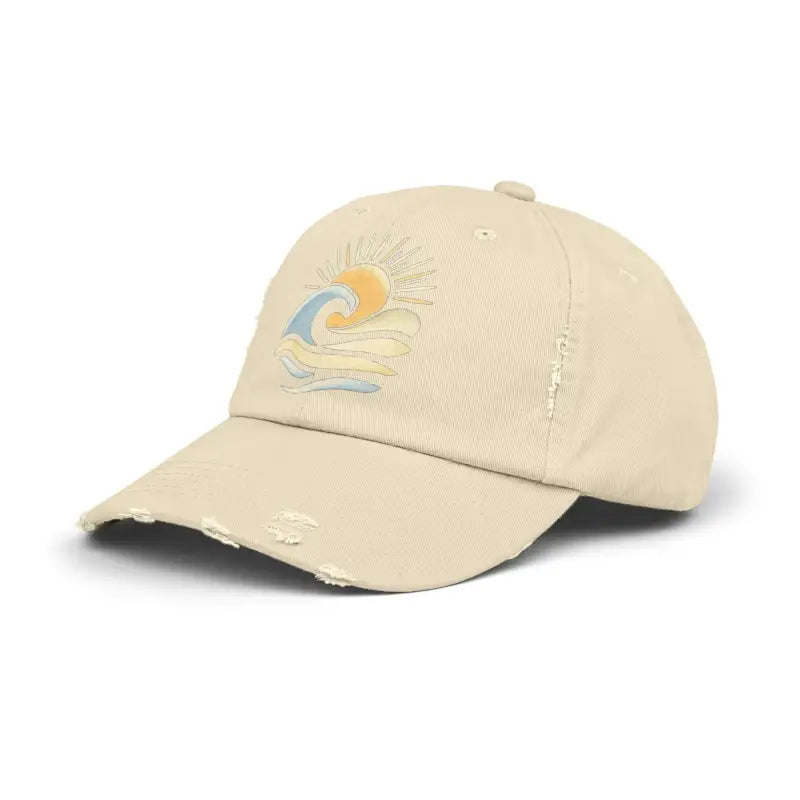 Distressed Baseball Caps with Sun and Wave Design - Ocean State Styles