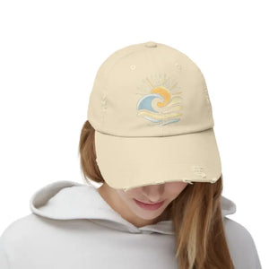 Distressed Baseball Caps with Sun and Wave Design - Ocean State Styles