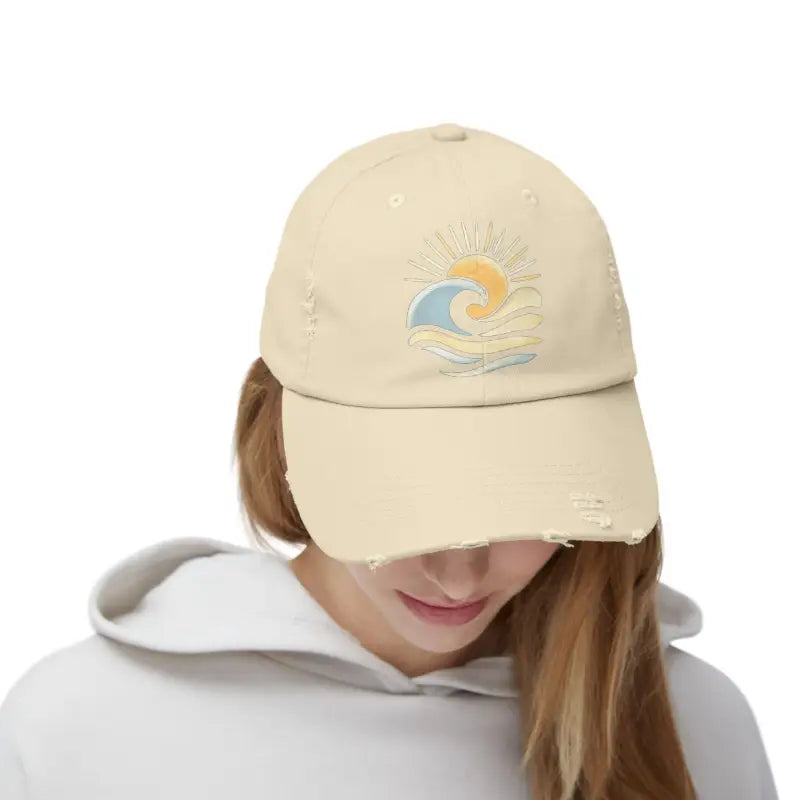 Distressed Baseball Caps with Sun and Wave Design - Ocean State Styles