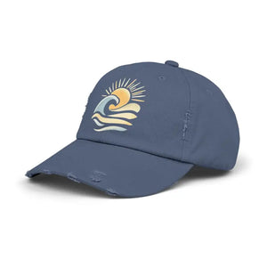 Distressed Baseball Caps with Sun and Wave Design - Ocean State Styles