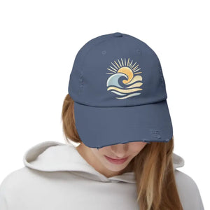 Distressed Baseball Caps with Sun and Wave Design - Ocean State Styles