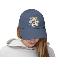 Distressed Baseball Caps with Sun and Wave Design - Ocean State Styles