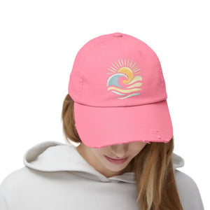 Distressed Baseball Caps with Sun and Wave Design - Ocean State Styles