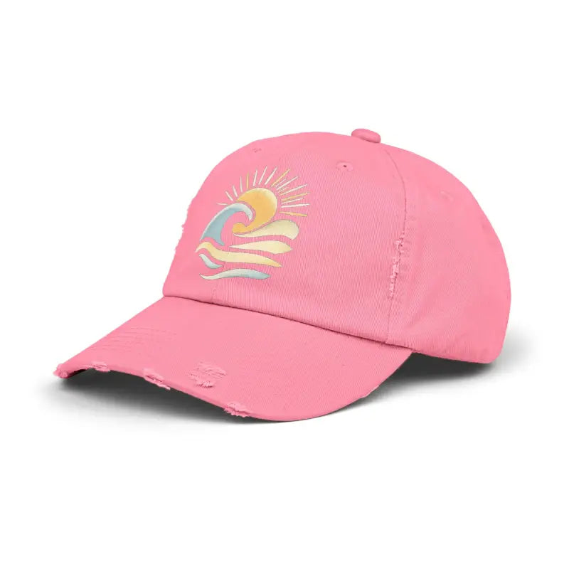 Distressed Baseball Caps with Sun and Wave Design - Ocean State Styles