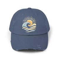 Distressed Baseball Caps with Sun and Wave Design - Ocean State Styles