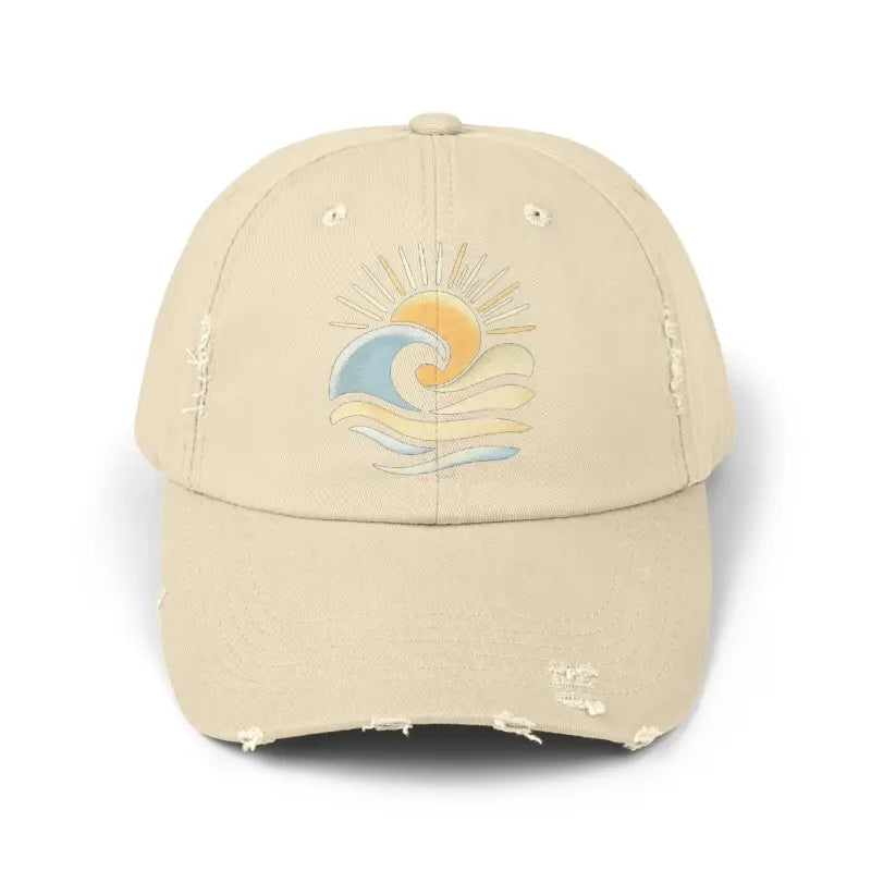 Distressed Baseball Caps with Sun and Wave Design - Ocean State Styles