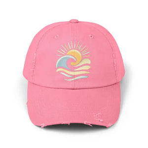Distressed Baseball Caps with Sun and Wave Design - Ocean State Styles