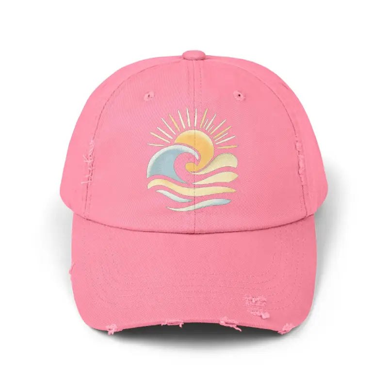 Distressed Baseball Caps with Sun and Wave Design - Ocean State Styles
