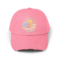 Distressed Baseball Caps with Sun and Wave Design - Ocean State Styles