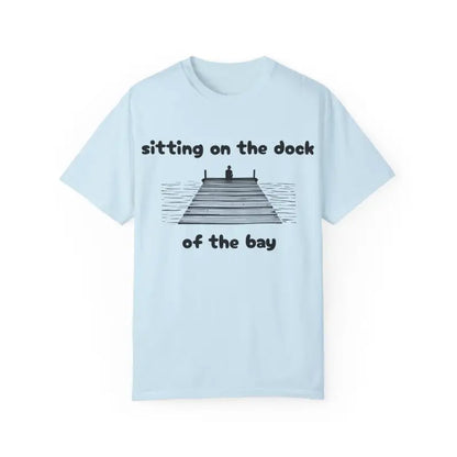 Light blue Dock Of The Bay Graphic T Shirt featuring a dock graphic design