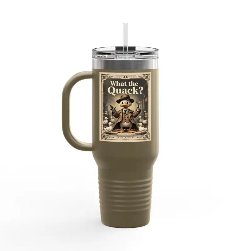Duck Cartoon Insulated Tumbler 40oz Olive Green Travel Mug - Ocean State Styles