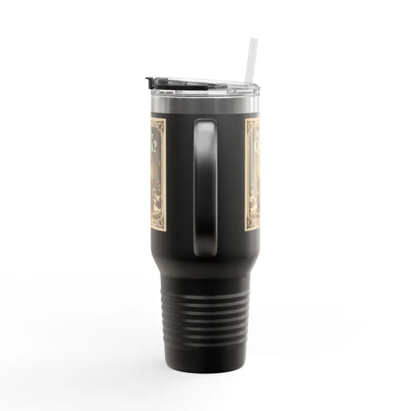 Black handled travel mug with straw from Duck Cartoon Insulated Tumbler 40oz Olive Green