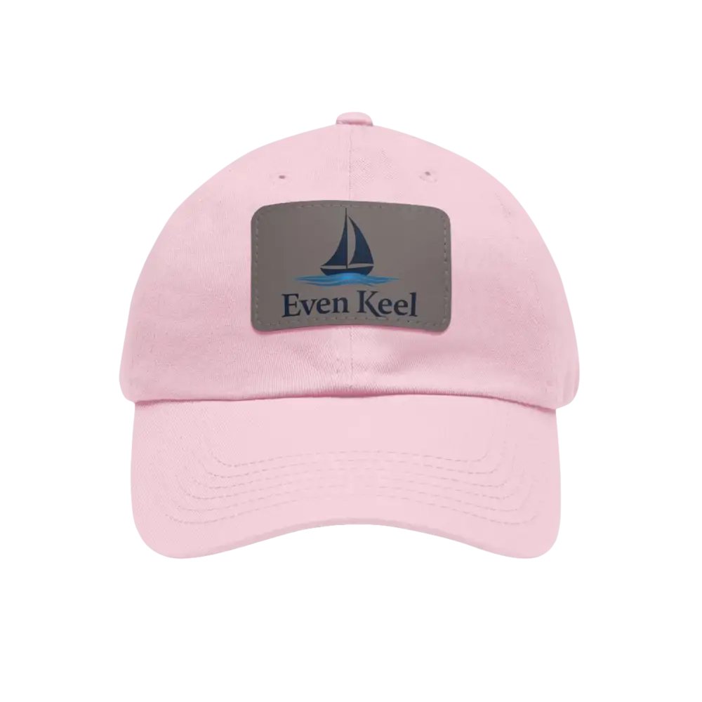 Pink baseball cap featuring a sailboat patch for Even Keel Branded Dad Hat