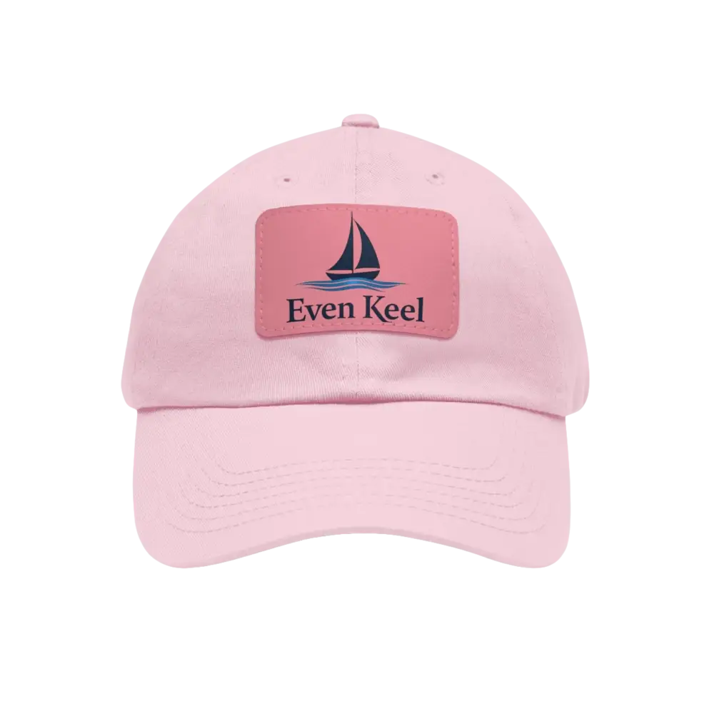 Pink baseball cap featuring a sailboat patch from the Even Keel Branded Dad Hat collection