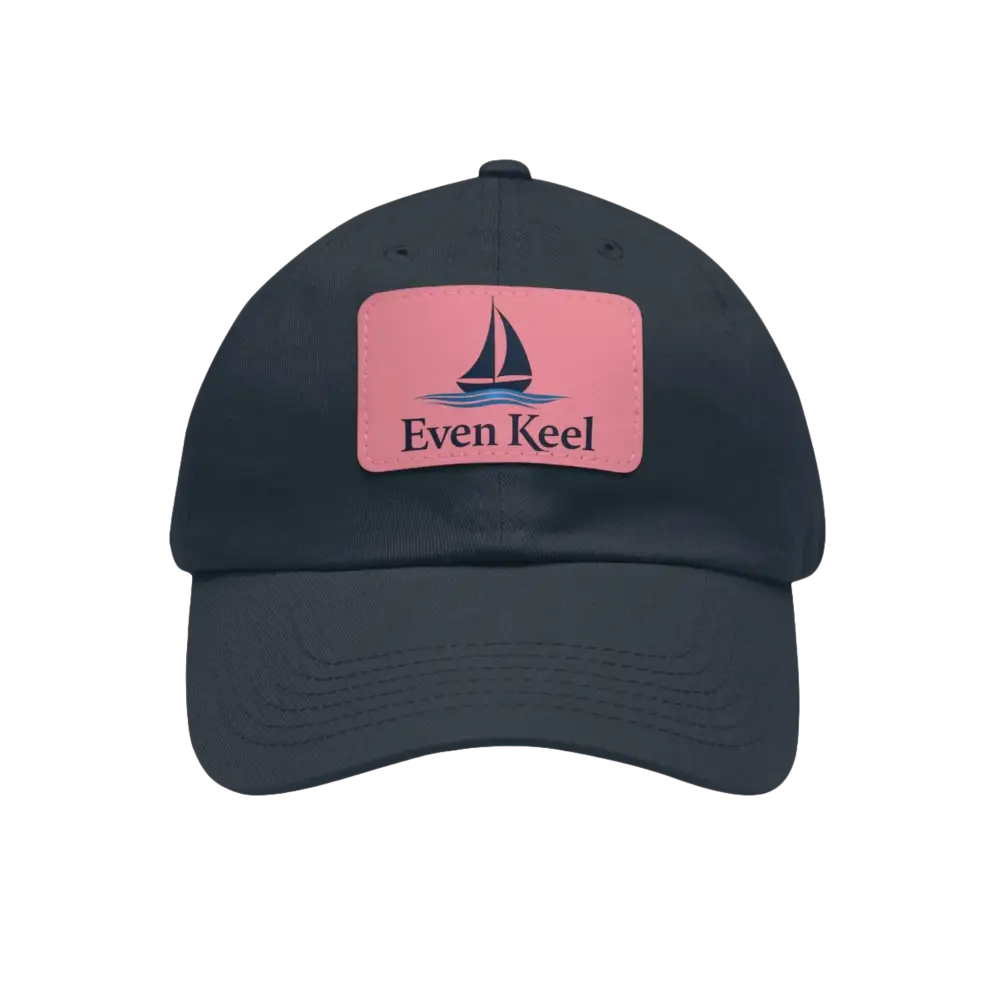 Navy blue baseball cap featuring Even Keel branded sailboat patch design