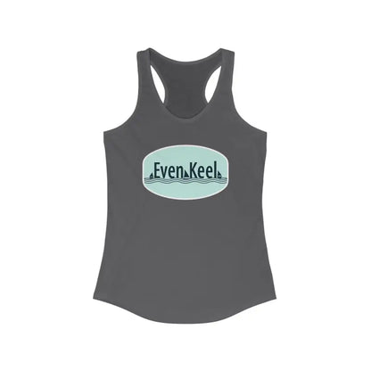 Gray racerback tank top from Even Keel for women’s active lifestyle apparel