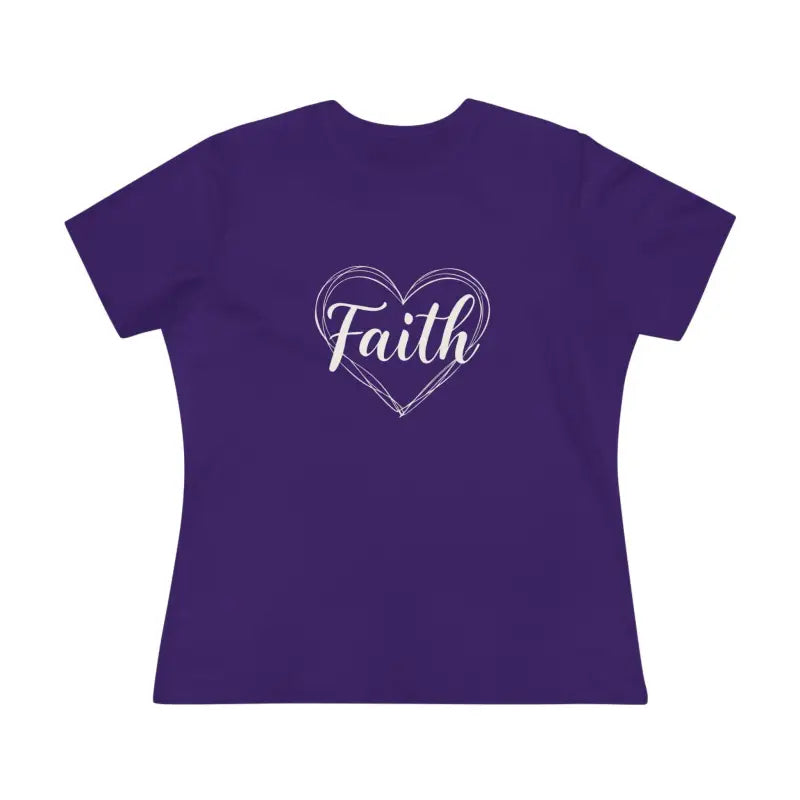 Purple T-shirt featuring Faith heart design, perfect for women’s casual wear