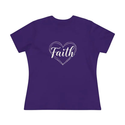 Purple T-shirt featuring Faith heart design, perfect for women’s casual wear