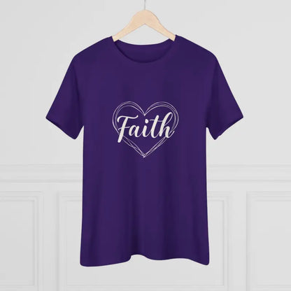 Purple t-shirt for women featuring a heart design with the word Faith