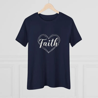 Navy t-shirt featuring a Faith heart design for women, perfect for casual wear