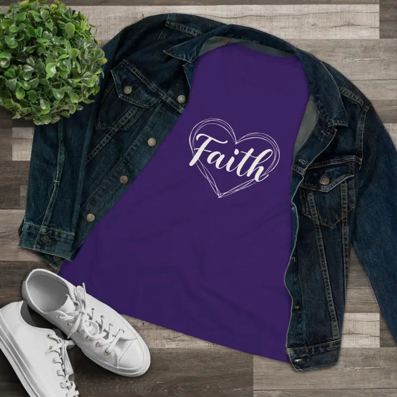 Purple Faith Heart Design T Shirt for Women showcasing a stylish and inspiring graphic