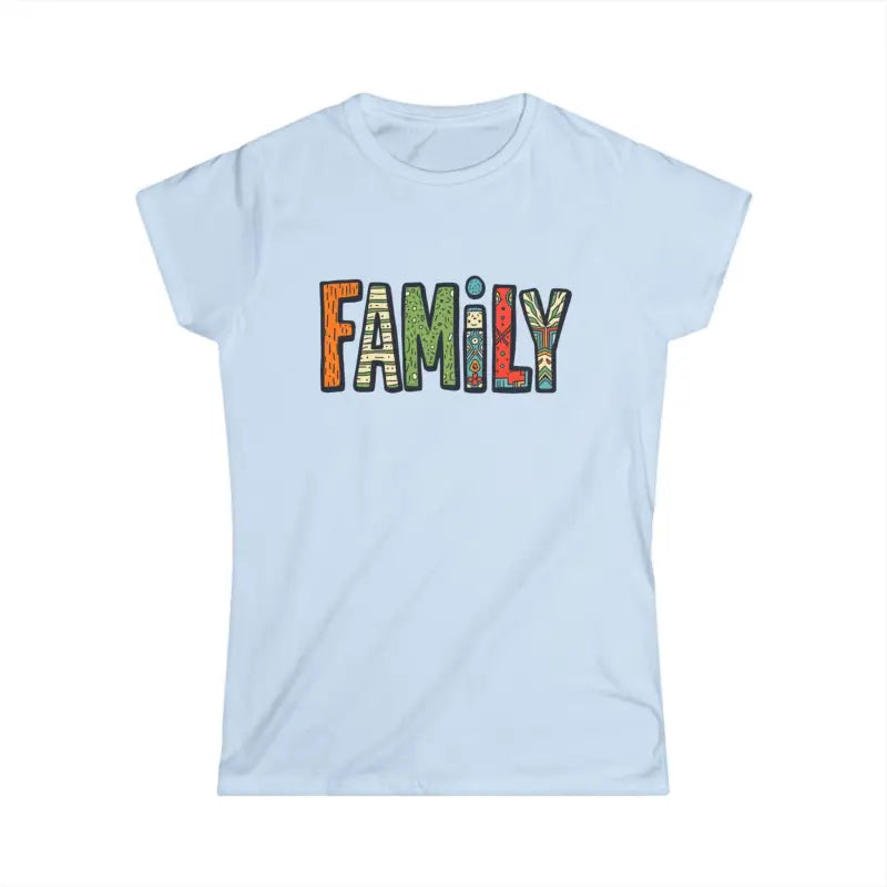 Light blue Women’s Softstyle Tee with FAMILY design for family celebrations