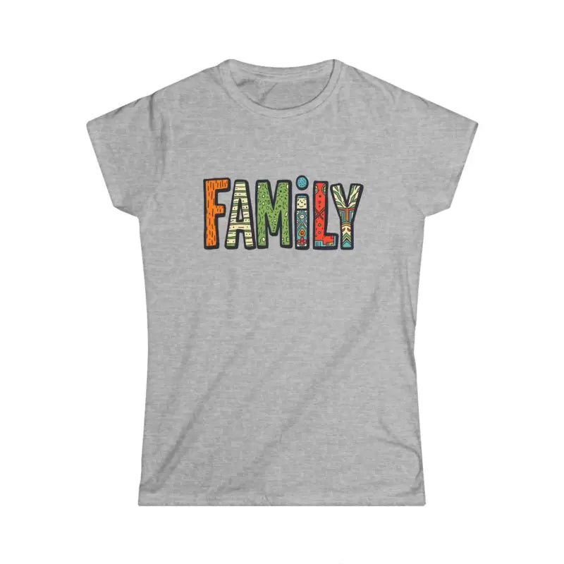 Gray womens softstyle tee with FAMILY design for family celebrations