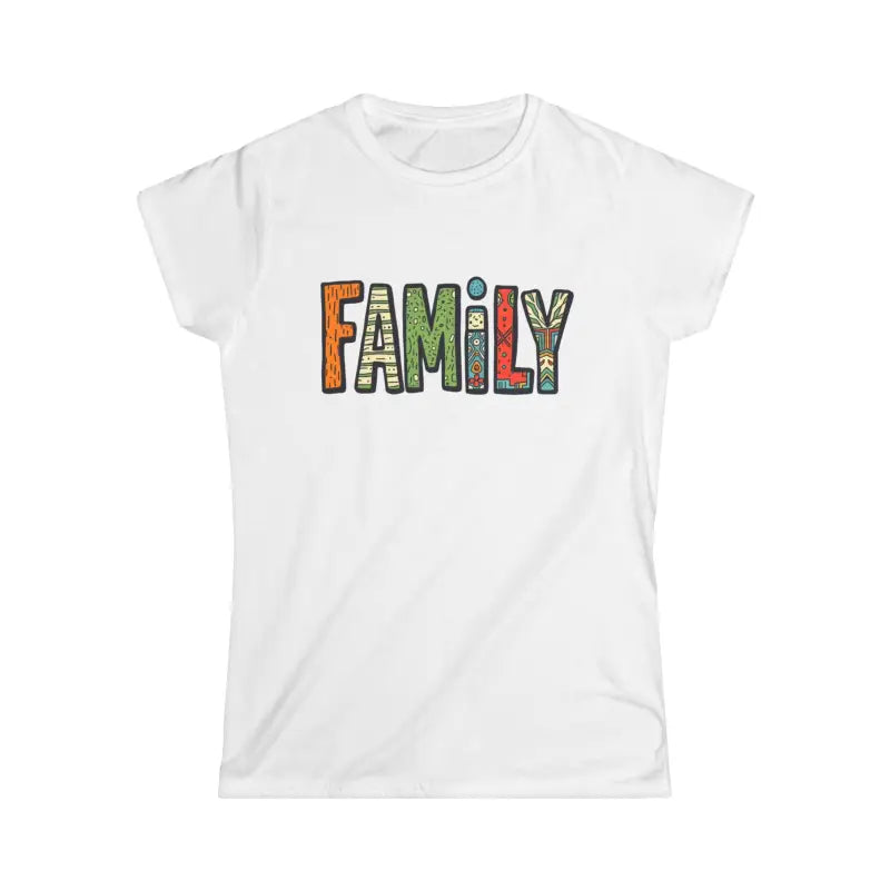 White Family Vibes Women’s Softstyle Tee with FAMILY design for family celebrations